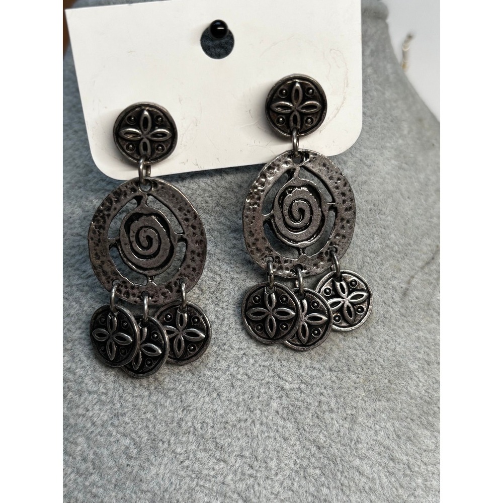 #52. Silver-Tone Textured Swirl Disc Dangle Earrings